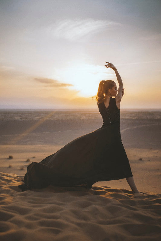 Mustard Slip Maxi Black Dress